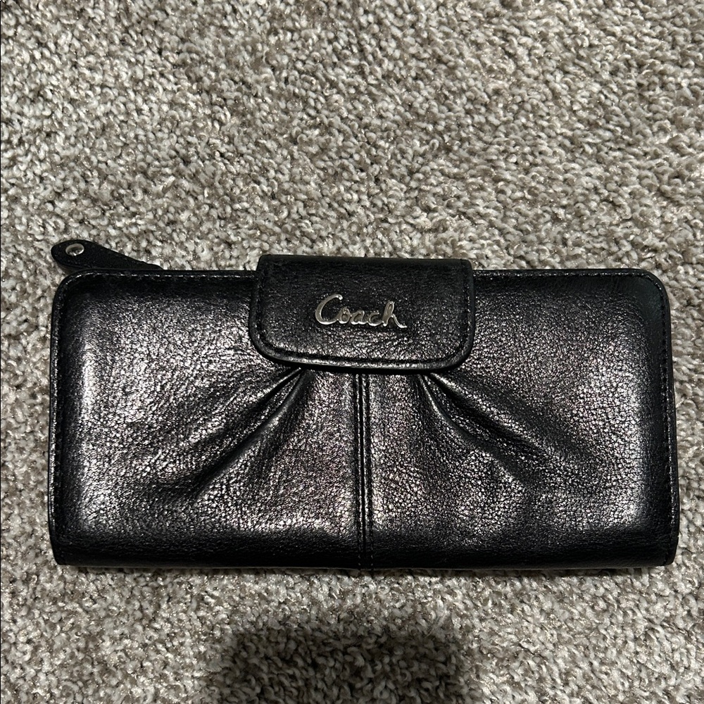 Coach Shimmering Black Leather Clutch